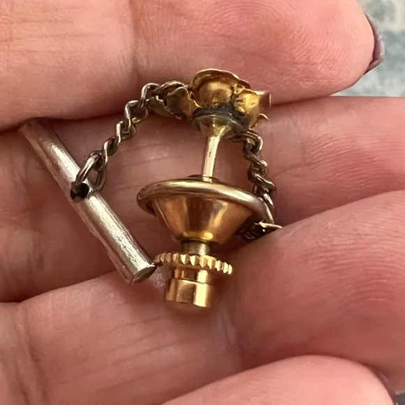 VINTAGE SOLID 14K YELLOW GOLD ROSE FLOWER PEARL TIE LAPEL PIN RARE UNUSUAL